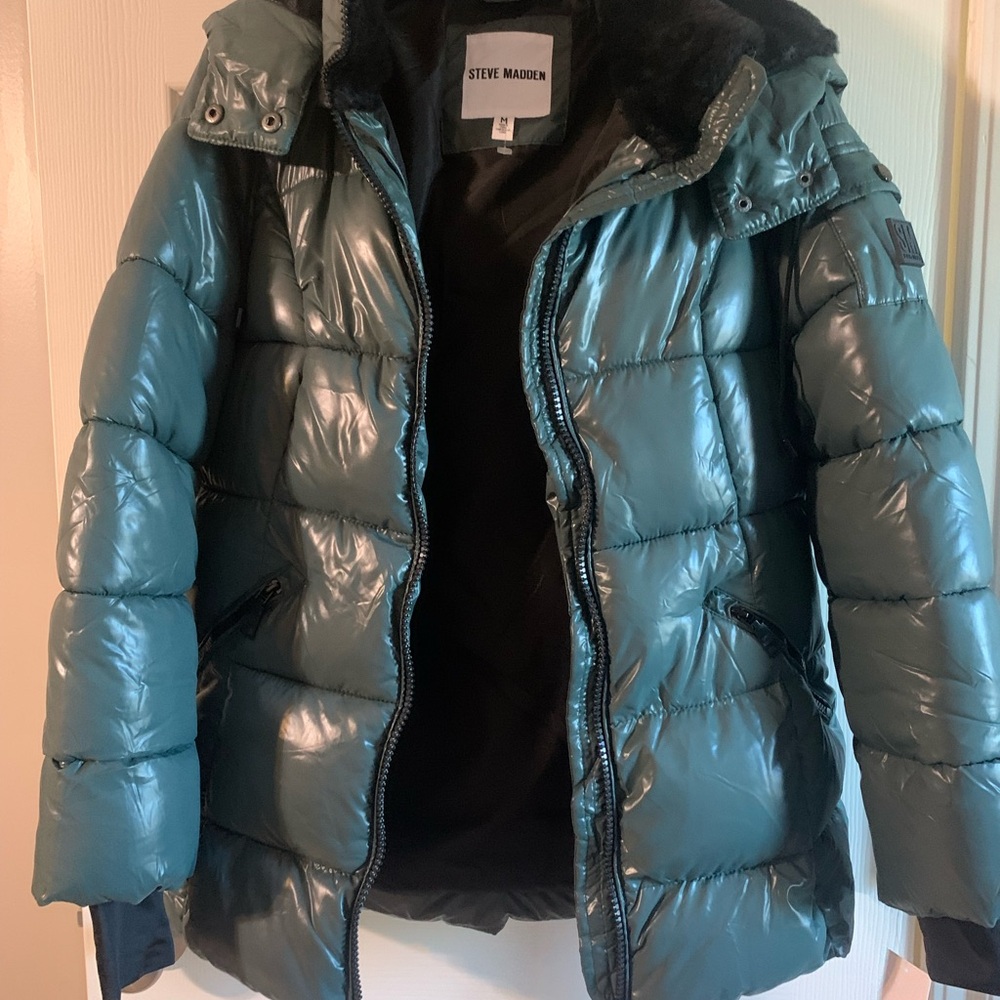 Steve Madden Metallic Green Puffer Jacket - Picture 3 of 5